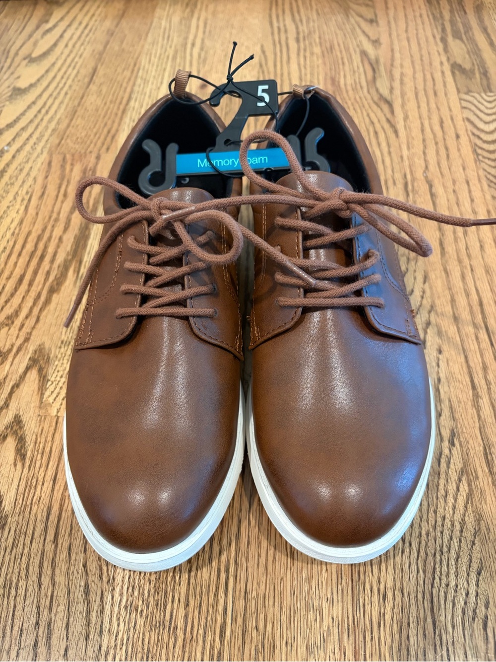 wonder nation Brown Lace-Up Kids Dress Shoes with White Sole